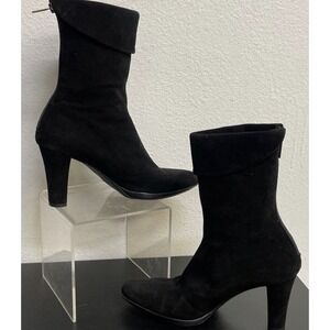 Aquatalia Black Suede Ankle Boots Women's 10 Italy Waterproof Heeled Zip